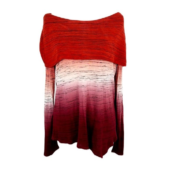 Tribal Sweater Women Large Orange Ombre Off Shoulder Knit Long Sleeve Pullover - Picture 1 of 13